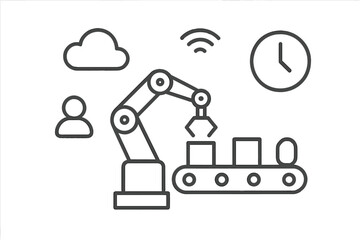 Industrial automation production line with robotic arm, cloud computing, and IoT connection