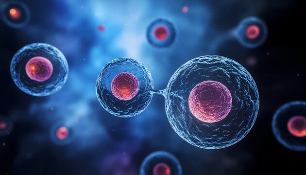 Cell Division: Microscopic View of Cellular Reproduction in Blue Hues