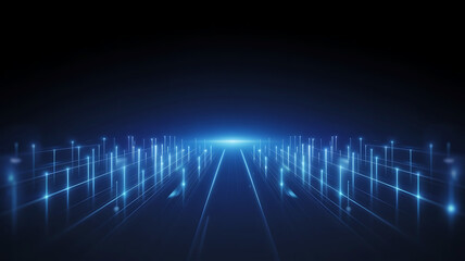 Futuristic Network Communication Tunnel with Blue Light Trails and Data Transmission Visualization