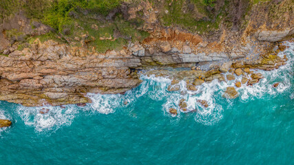 Vietnam Coastal Landscape, Ocean View in Vietnam, Waves Crashing on Mossy Rocks, Smooth Long Exposure Sea Waves, White Waves Hitting Rocky Shore, Vietnam Coastal Road