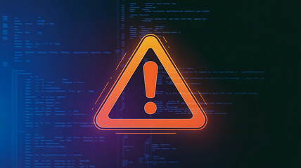 Software system failure warning sign with error message and orange triangle symbol illustration