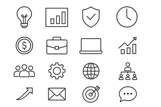 Outline symbols for business management finance security and communication concepts