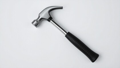 Claw Hammer with Black Handle on White Background Showing Striking Head and Nail-Pulling Claw