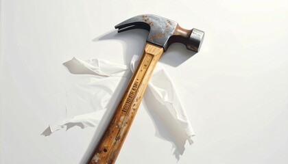 Claw Hammer with Black Handle on White Background Showing Striking Head and Nail-Pulling Claw