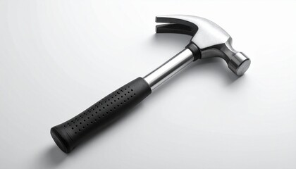 Claw Hammer with Black Handle on White Background Showing Striking Head and Nail-Pulling Claw