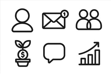 Modern essential icons representing business communication and financial growth concepts