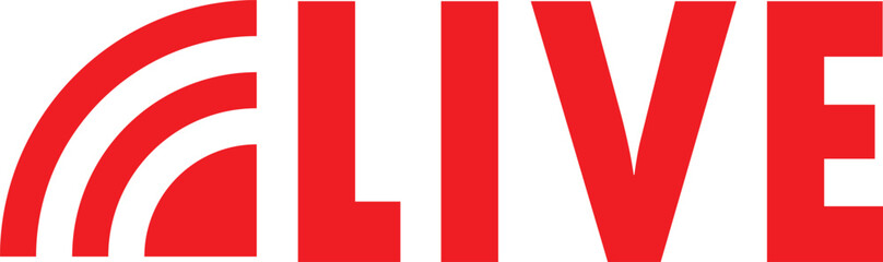 Obraz premium A red logo with three curved lines and the word LIVE in bold red letters.