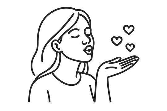 Woman blowing a kiss and sending love hearts from her open hand gesture