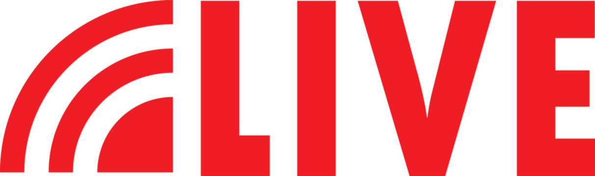 A red logo with three curved lines and the word LIVE in bold red letters.