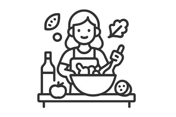 Smiling woman preparing a fresh healthy salad in a mixing bowl on a kitchen counter
