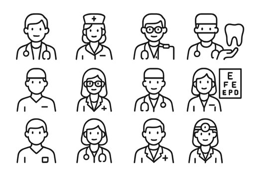 Diverse set of healthcare professional avatars and medical staff icons
