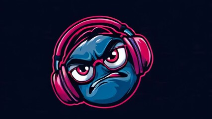 Colorful cartoon emoticon with headphones on dark background - Powered by Adobe