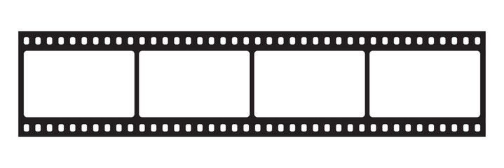 Film strip. Movie film long strip template, vintage filmstrip roll frame, vector photo background. Video or movie filmstrip overlay, cinema or photograph camera long film strip on white screen. 
