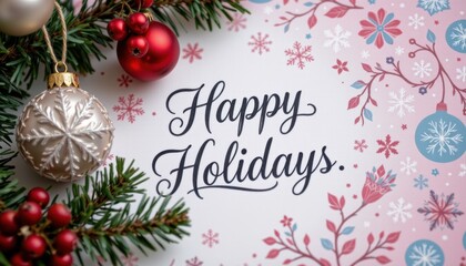 Festive Holiday Greeting Card Surrounded By Natural Elements and Elegant Decorations