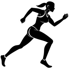 Silhouette of Athletics women runing on white background