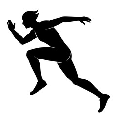 Silhouette of Hitch-kick style long jump on white background