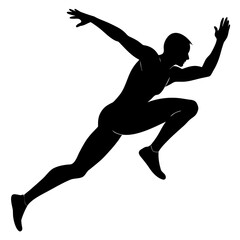 Silhouette of Hang Style long jump on white background
