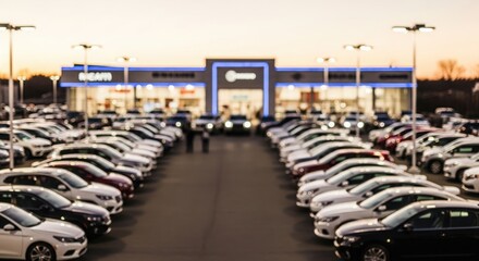 Wide-angle shot of car dealership lot — featuring variety of models for potential buyers