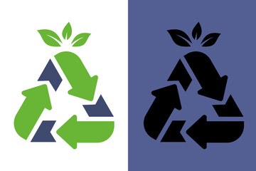 Eco Recycle Icon with Leaves &ndash; Sustainability and Waste Management Symbol