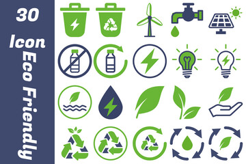 Eco Friendly Icons Set for Recycling Energy and Sustainability