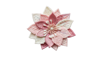 Handmade pink flower with pearl center isolated on transparent background