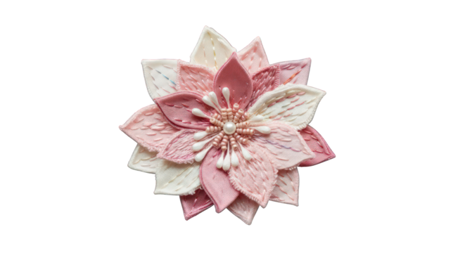 Handmade pink flower with pearl center isolated on transparent background - Powered by Adobe