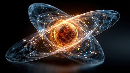 Abstract Atomic Energy Visualization - Glowing Spheres and Particle Trails.