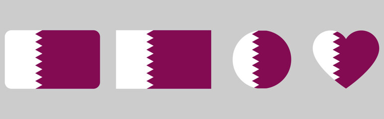 Qatar flag wave isolated on PNG or grey background. Symbol Qatar, template for banner, card, advertising, promote and business matching country poster. flag in rectangular, heart and round shapes.