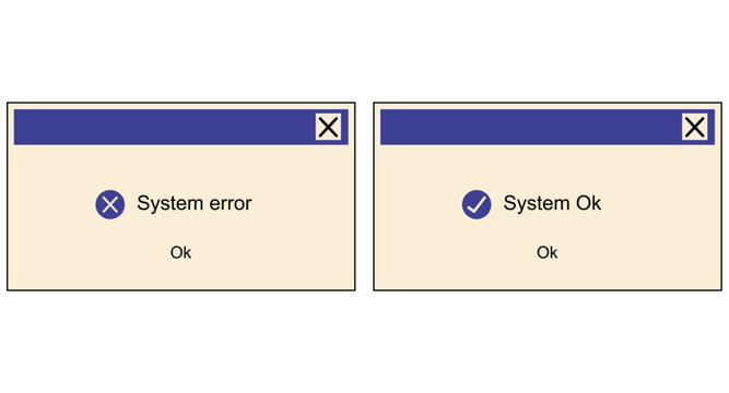 Critical error message. Retro operating system window with system message and alert about critical error. Old user interface 90s style. Retro popup dialog box with error message. Vector