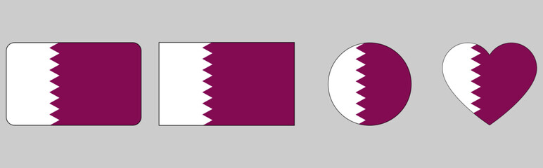 Qatar flag wave isolated on PNG or grey background. Symbol Qatar, template for banner, card, advertising, promote and business matching country poster. flag in rectangular, heart and round shapes.