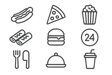 Collection of fast food and restaurant service symbols for delivery applications and menus
