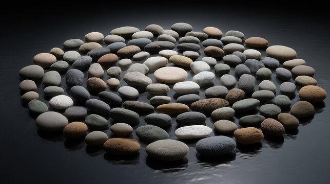 Circular stone arrangement in natural zen composition - Powered by Adobe