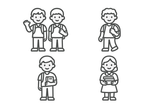 Diverse elementary school students carrying backpacks and books ready for education - Powered by Adobe