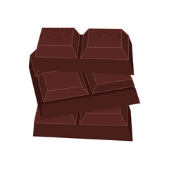 A stack of pieces of dark chocolate. Isolated on a white background.