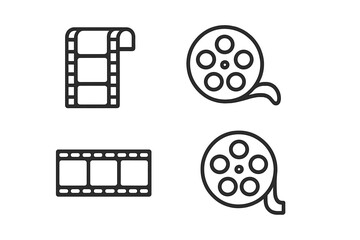 Collection of outline icons depicting film reels and photographic film strips
