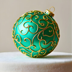 Elegant Teal and Gold Christmas Bauble with Ornate Filigree Design, Perfect for Festive Holiday Decoration