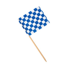 Naklejka premium A Blue and White Chequered Flag on a Wooden Stick Isolated on Black Background for Racing