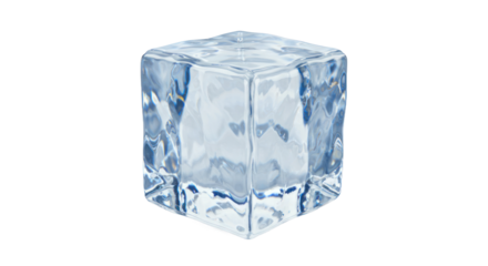 Isolated Clear Ice Cube with Detailed Water Texture and Reflective Surface on Black Background