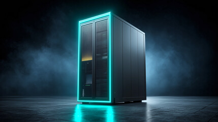 Advanced data storage server neon blue illumination