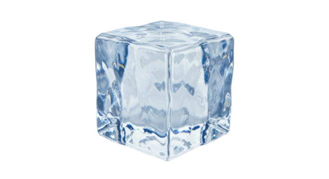 Isolated Clear Ice Cube with Detailed Water Texture and Reflective Surface on Black Background