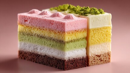 Taste the Rainbow Layers of Deliciousness in this Tempting Dessert Slice, Perfect for Food Blogs and Sweet Treats Ads