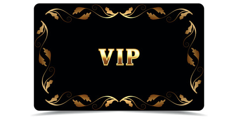 VIP gold card. Luxury texture template vip design. Golden ticket on black background for invitation, club, award, casino, certificate. Exclusive premium card.