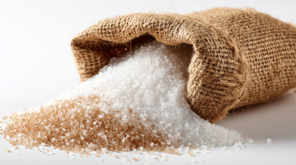 Coarse salt crystals pouring from bag kitchen ingredient