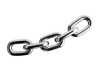 Metallic chain with three links, symbolizing strength, isolated on white isolated on transparent background