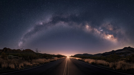 Milky Way star field shining across desert landscape