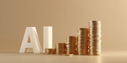 Artificial intelligence finance concept with gold coins rising