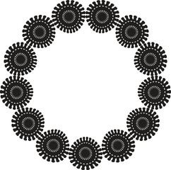 Abstract black circular frame border with stylized spiky gear-like elements 