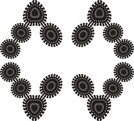 Abstract black and white symmetrical ornamental pattern with spiked gear like shapes vector art