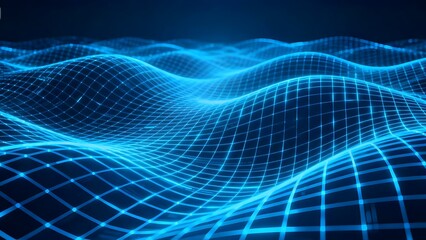 Naklejka premium 3D Cyber Grid Holographic Wave Technology Background