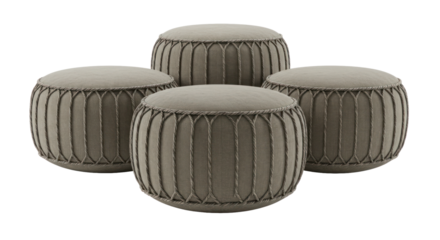 Four Modern Fabric Poufs with Decorative Rope Accents on Black Background